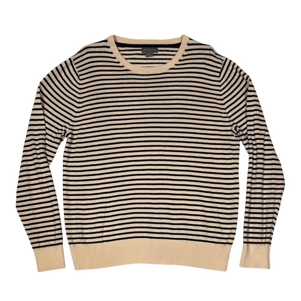 Peyton & Parker Mens Large Striped Crewneck Sweater Navy Blue Cream Cotton Blend